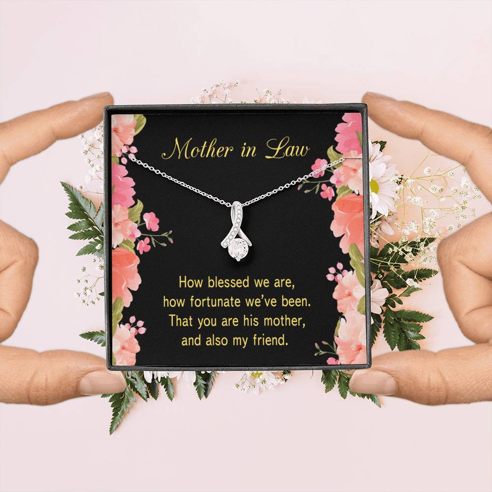 Mother-In-Law Necklace How Fortunate Eternity Ribbon Stone Pendant Keepsake Message Card-Express Your Love Gifts