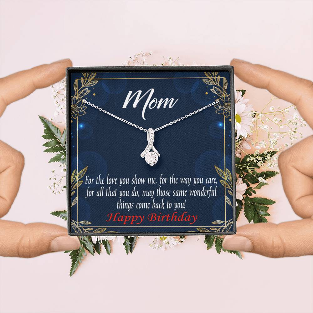 Happy Birthday Mom You'Re Wonderful Message Card Eternity Ribbon Stone Necklace-Express Your Love Gifts