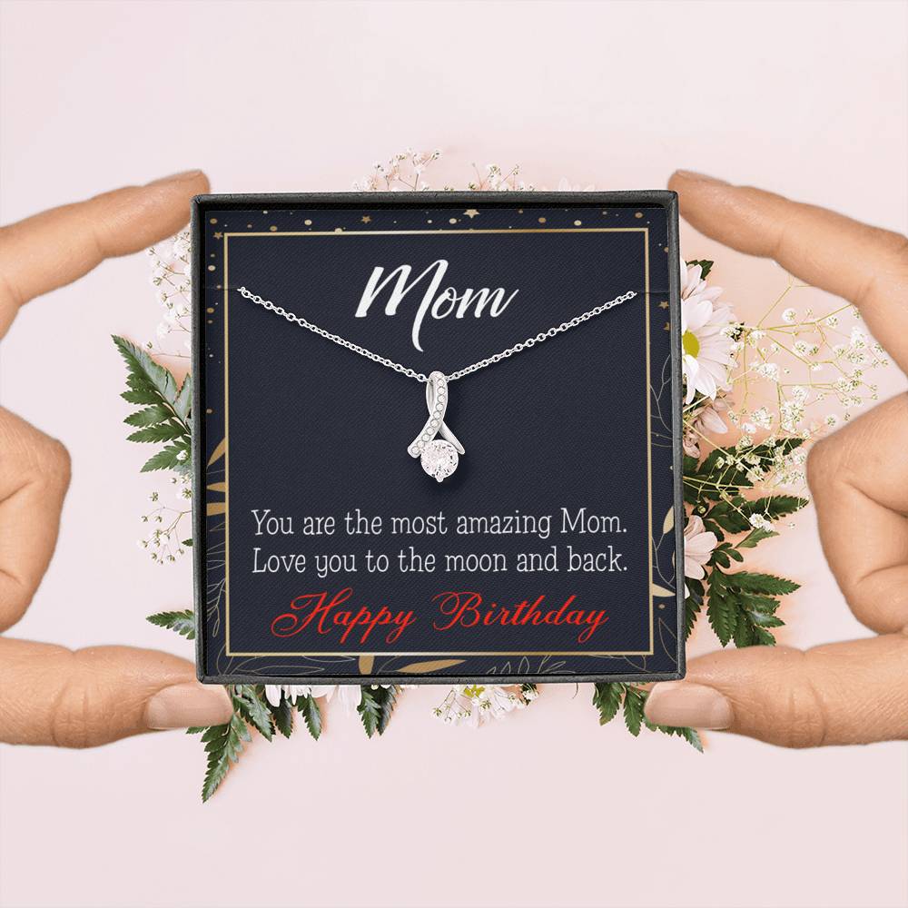 Happy Birthday Mom Love You To The Moon Eternity Ribbon Stone Necklace Message Card-Express Your Love Gifts