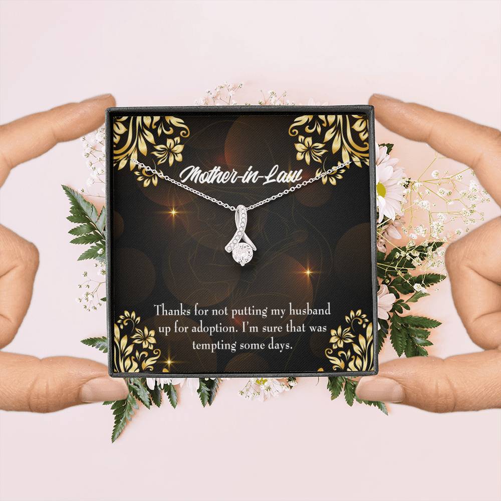 Mother-In-Law Necklace Funny Mother-In-Law Message Eternity Ribbon Stone Pendant Keepsake Message Card-Express Your Love Gifts