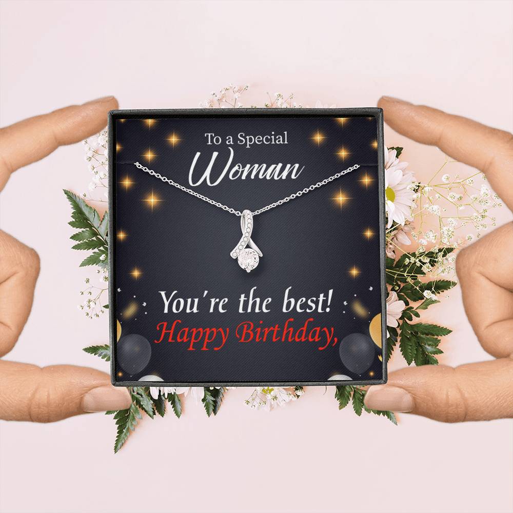 Happy Birthday Mom You'Re The Best Eternity Ribbon Stone Necklace Message Card-Express Your Love Gifts