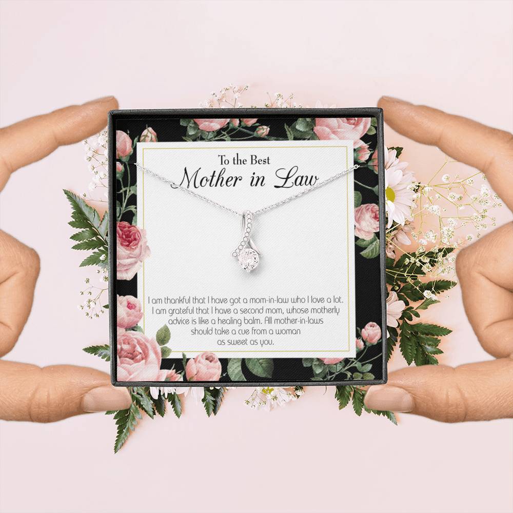 Mother-In-Law Necklace Second Mom Eternity Ribbon Stone Pendant Keepsake Message Card-Express Your Love Gifts