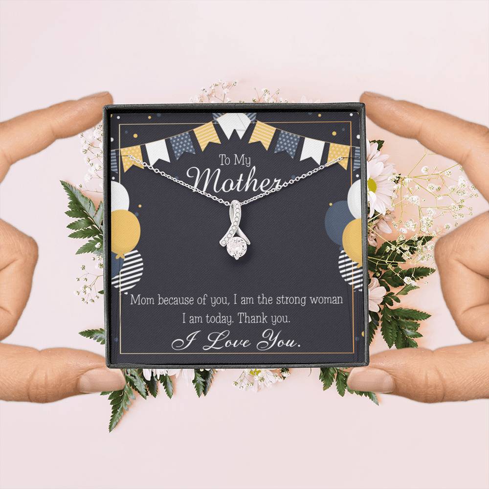 To My Mom Because of You Mom Eternity Ribbon Stone Necklace Message Card-Express Your Love Gifts