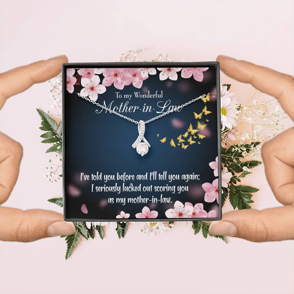 Mother-In-Law Necklace Seriously Lucky Eternity Ribbon Stone Pendant Keepsake Message Card-Express Your Love Gifts