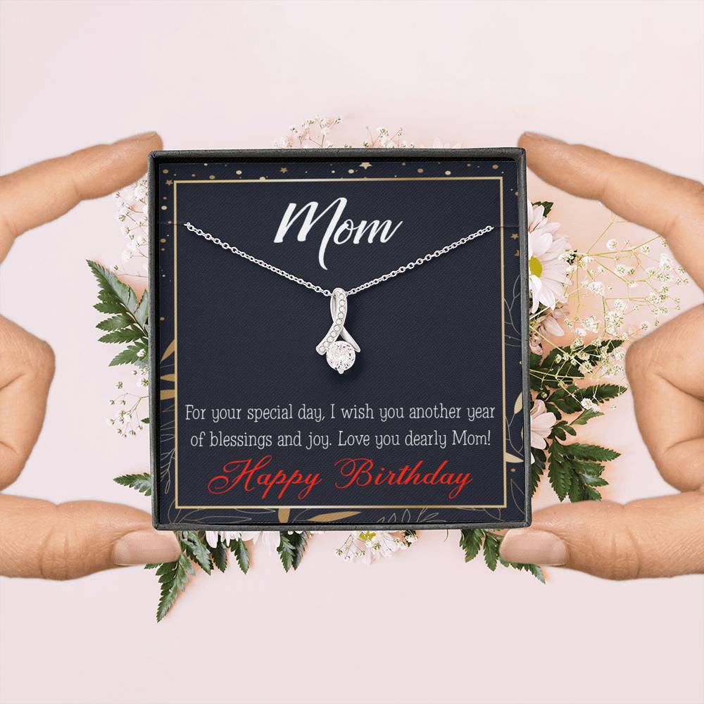 Happy Birthday Mom Blessings And Joy Eternity Ribbon Stone Necklace W Message Card-Express Your Love Gifts