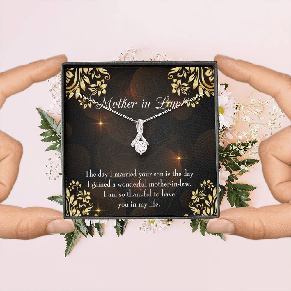 Mother-In-Law Necklace A Wonderful Mother-In-Law Eternity Ribbon Stone Pendant Keepsake Message Card-Express Your Love Gifts