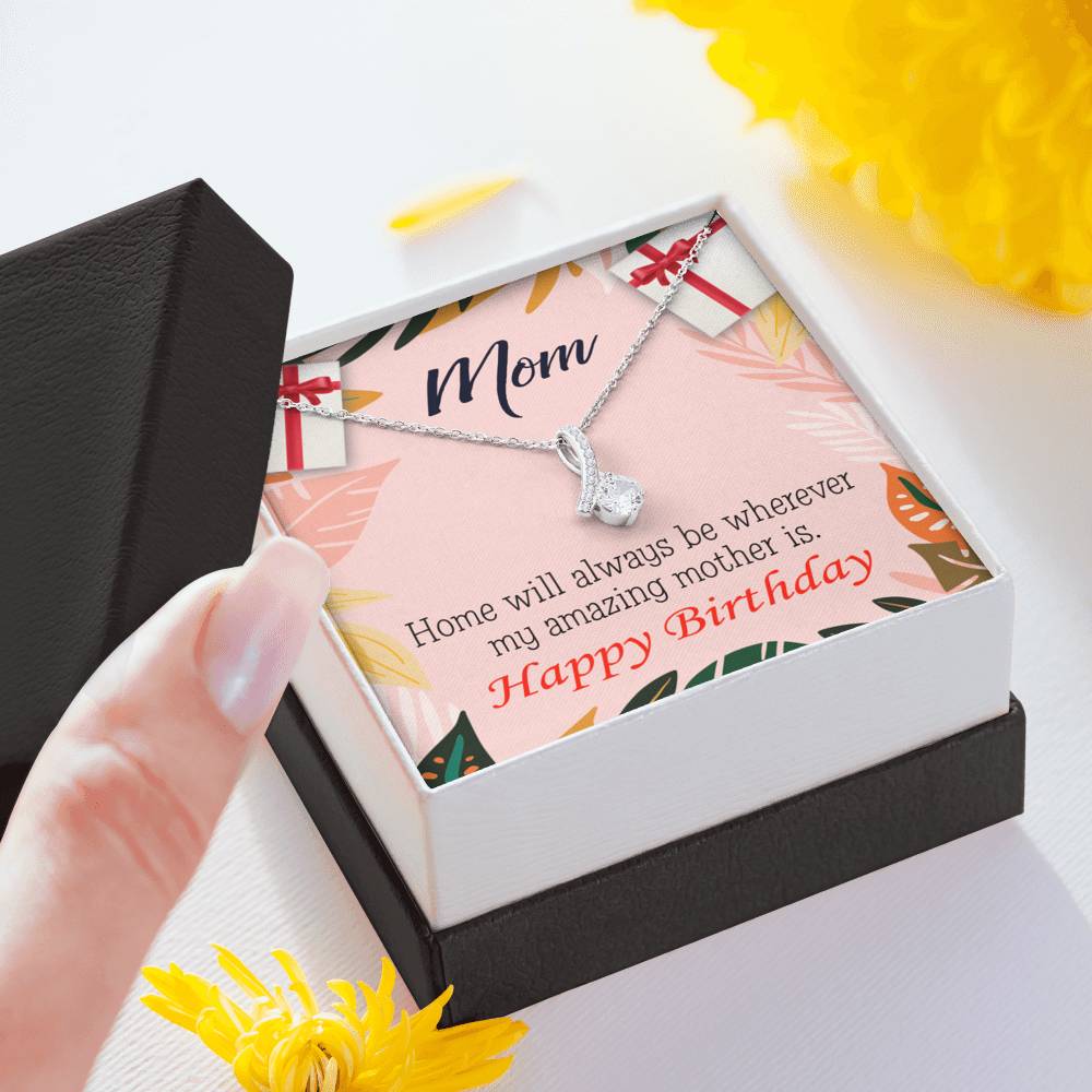 My Amazing Mom Eternity Ribbon Stone Necklace Message Birthday Card-Express Your Love Gifts