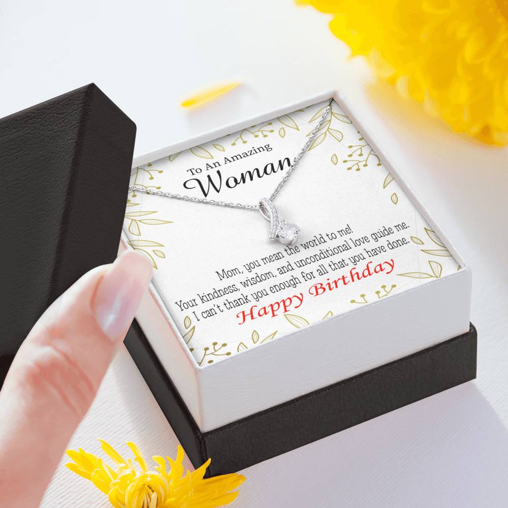 Mom Gift You Mean The World To Me Eternity Ribbon Stone Pendant 14K White Gold Stainless Steel 18-22" Mom Birthday Messages-Express Your Love Gifts