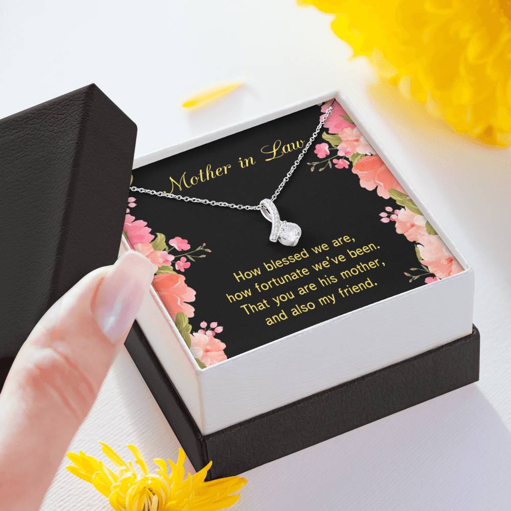 Mother-In-Law Necklace How Fortunate Eternity Ribbon Stone Pendant Keepsake Message Card-Express Your Love Gifts