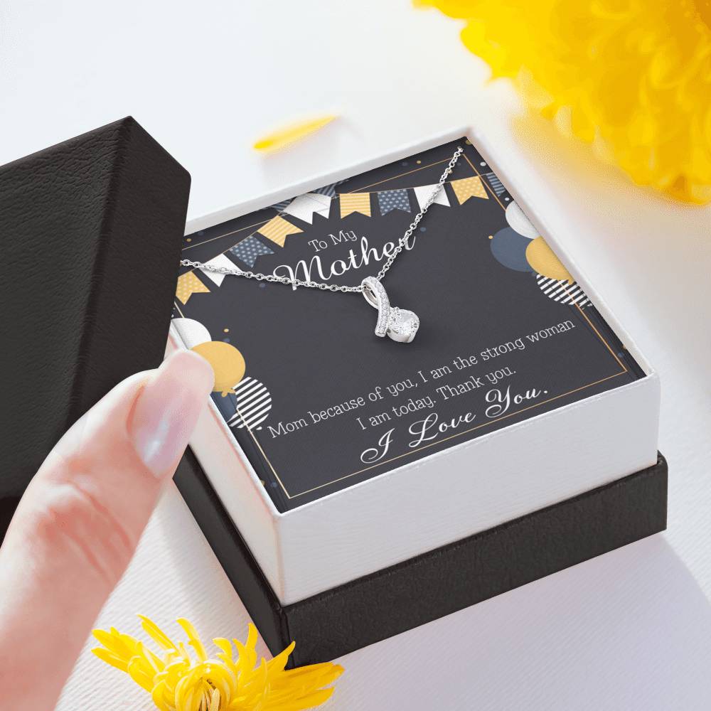 To My Mom Because of You Mom Eternity Ribbon Stone Necklace Message Card-Express Your Love Gifts