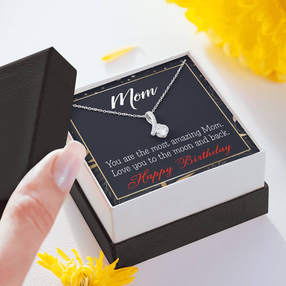 Happy Birthday Mom Love You To The Moon Eternity Ribbon Stone Necklace Message Card-Express Your Love Gifts