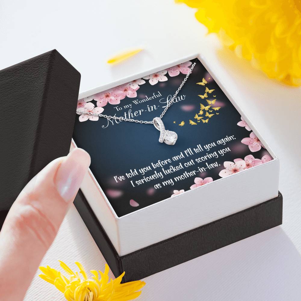 Mother-In-Law Necklace Seriously Lucky Eternity Ribbon Stone Pendant Keepsake Message Card-Express Your Love Gifts