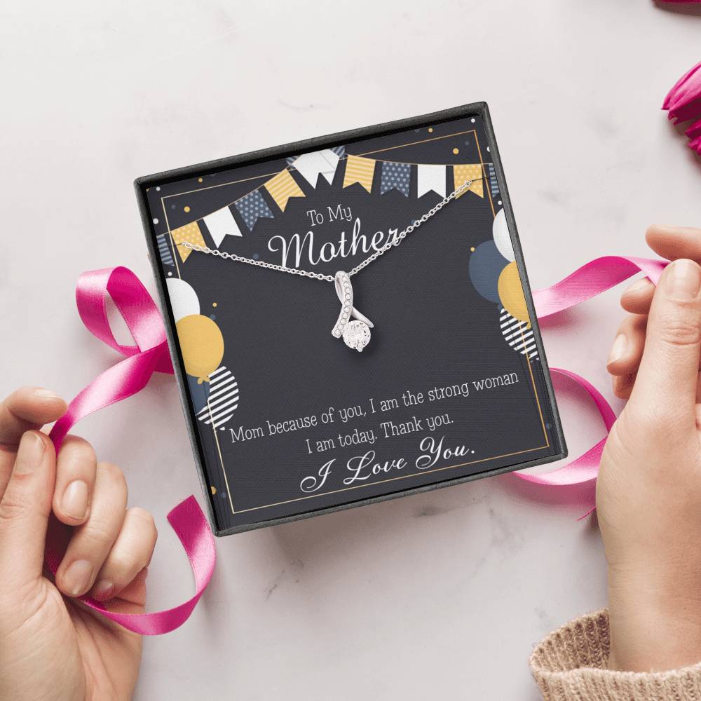 To My Mom Because of You Mom Eternity Ribbon Stone Necklace Message Card-Express Your Love Gifts
