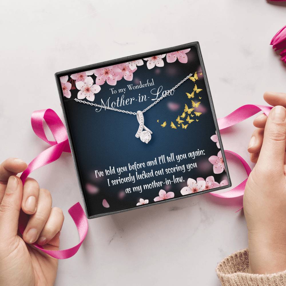 Mother-In-Law Necklace Seriously Lucky Eternity Ribbon Stone Pendant Keepsake Message Card-Express Your Love Gifts