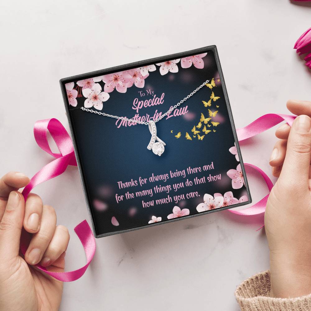 Mother-In-Law Necklace Special Mother-In-Law Thanks Always Eternity Ribbon Stone Pendant Keepsake Card-Express Your Love Gifts
