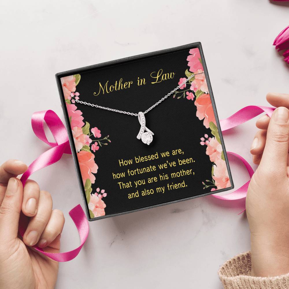 Mother-In-Law Necklace How Fortunate Eternity Ribbon Stone Pendant Keepsake Message Card-Express Your Love Gifts