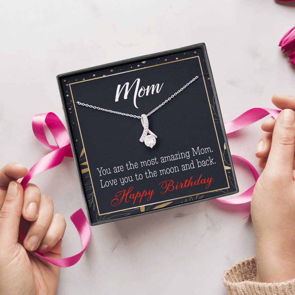 Happy Birthday Mom Love You To The Moon Eternity Ribbon Stone Necklace Message Card-Express Your Love Gifts