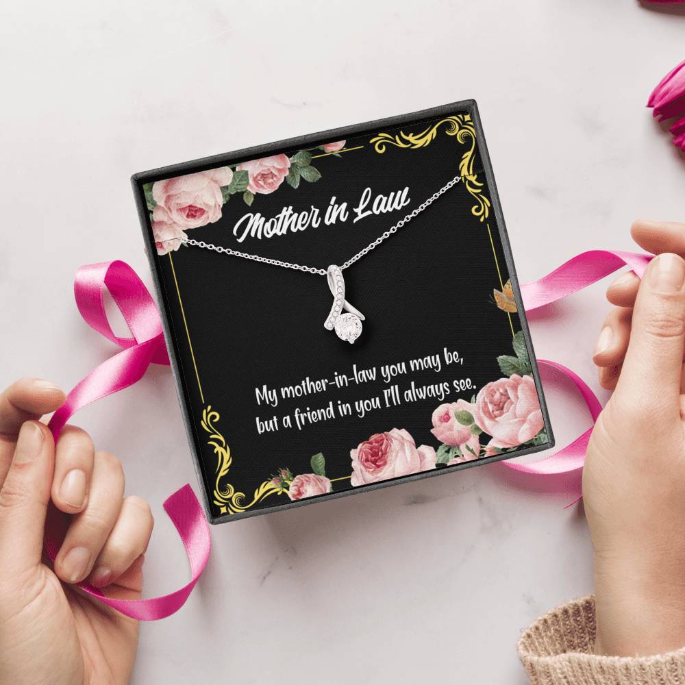 Mother-In-Law Necklace Mother-In-Law And Friend Eternity Ribbon Stone Pendant Keepsake Message Card-Express Your Love Gifts