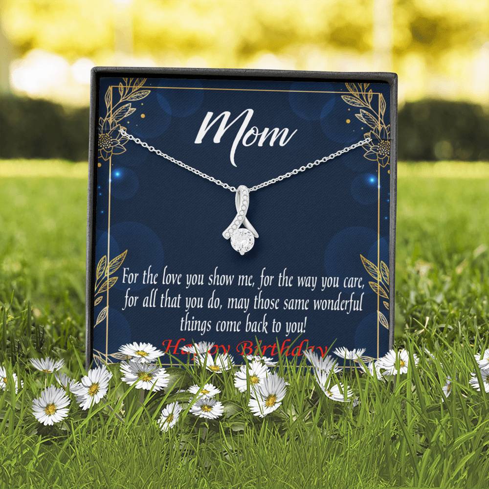 Happy Birthday Mom You'Re Wonderful Message Card Eternity Ribbon Stone Necklace-Express Your Love Gifts