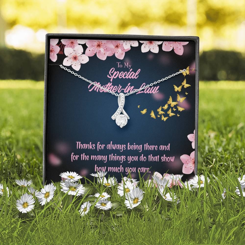 Mother-In-Law Necklace Special Mother-In-Law Thanks Always Eternity Ribbon Stone Pendant Keepsake Card-Express Your Love Gifts