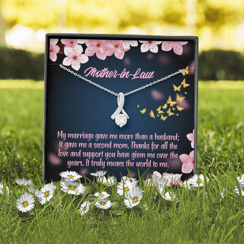 Mother-In-Law Necklace Marriage Second Mom Eternity Ribbon Stone Pendant Keepsake Message Card-Express Your Love Gifts