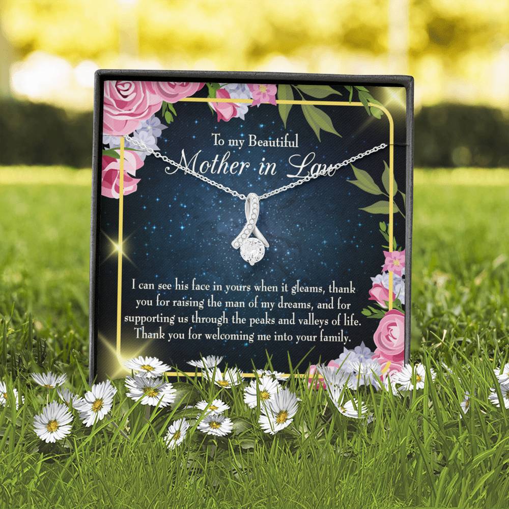 Mother-In-Law Necklace To My Beautiful Mother-In-Law Eternity Ribbon Stone Pendant-Express Your Love Gifts