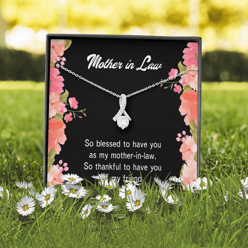 Mother-In-Law Necklace So Blessed Eternity Ribbon Stone Pendant Keepsake Message Card-Express Your Love Gifts