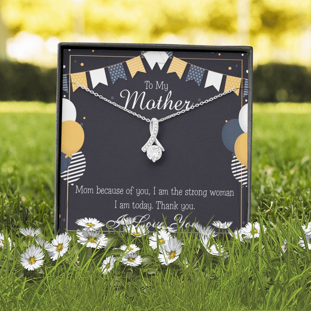 To My Mom Because of You Mom Eternity Ribbon Stone Necklace Message Card-Express Your Love Gifts