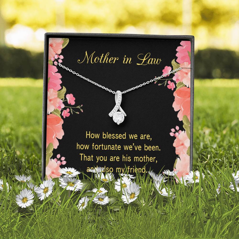 Mother-In-Law Necklace How Fortunate Eternity Ribbon Stone Pendant Keepsake Message Card-Express Your Love Gifts