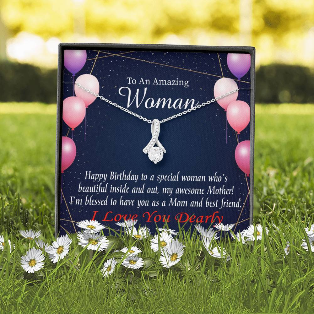 Mom Blessed With You Eternity Ribbon Stone Necklace W Birthday Message Card-Express Your Love Gifts