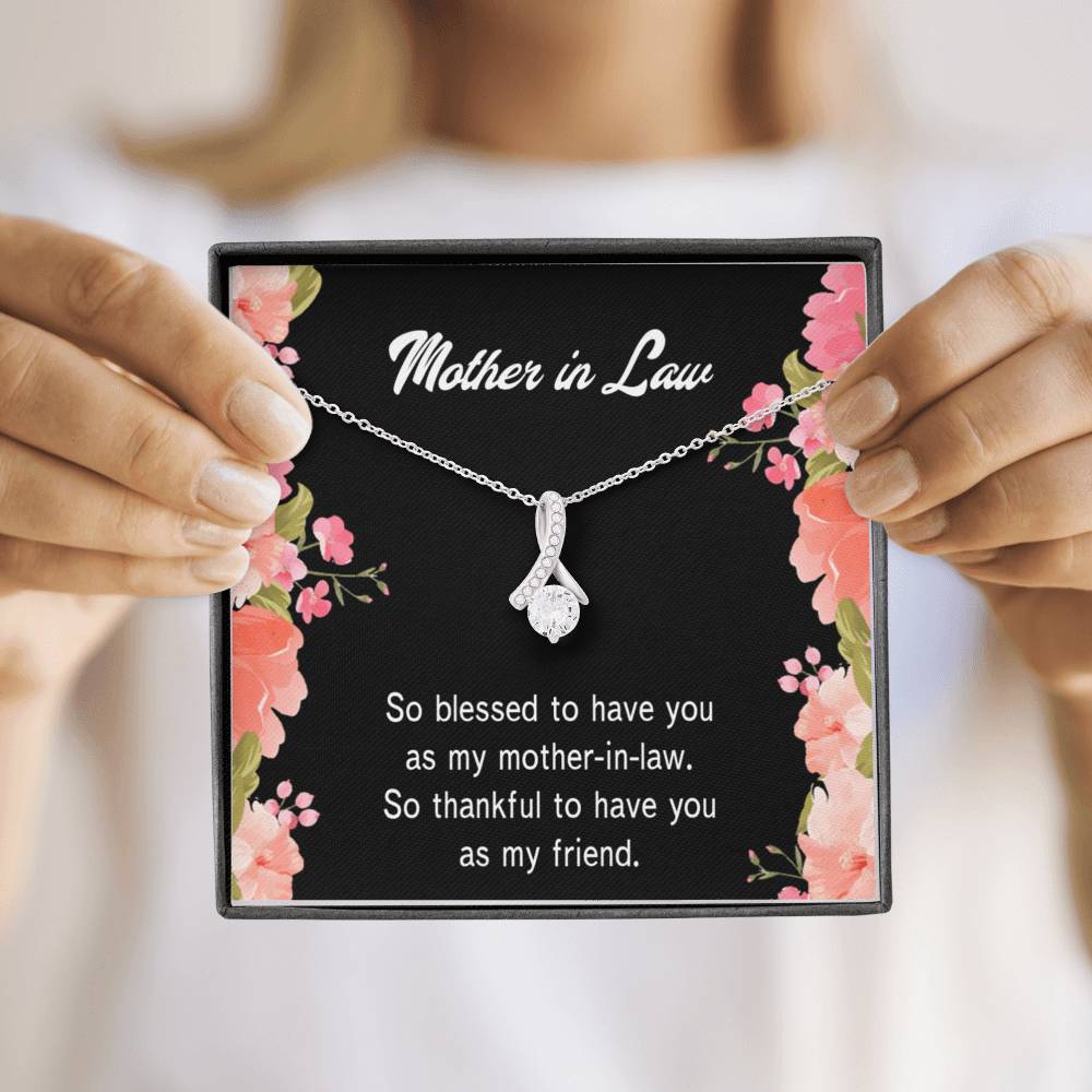 Mother-In-Law Necklace So Blessed Eternity Ribbon Stone Pendant Keepsake Message Card-Express Your Love Gifts