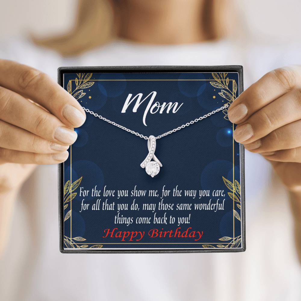 Happy Birthday Mom You'Re Wonderful Message Card Eternity Ribbon Stone Necklace-Express Your Love Gifts