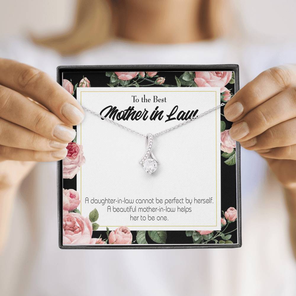 Mother-In-Law Necklace Beautiful Mother-In-Law Eternity Ribbon Stone Pendant Keepsake Message Card-Express Your Love Gifts