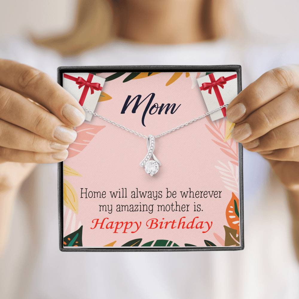 My Amazing Mom Eternity Ribbon Stone Necklace Message Birthday Card-Express Your Love Gifts