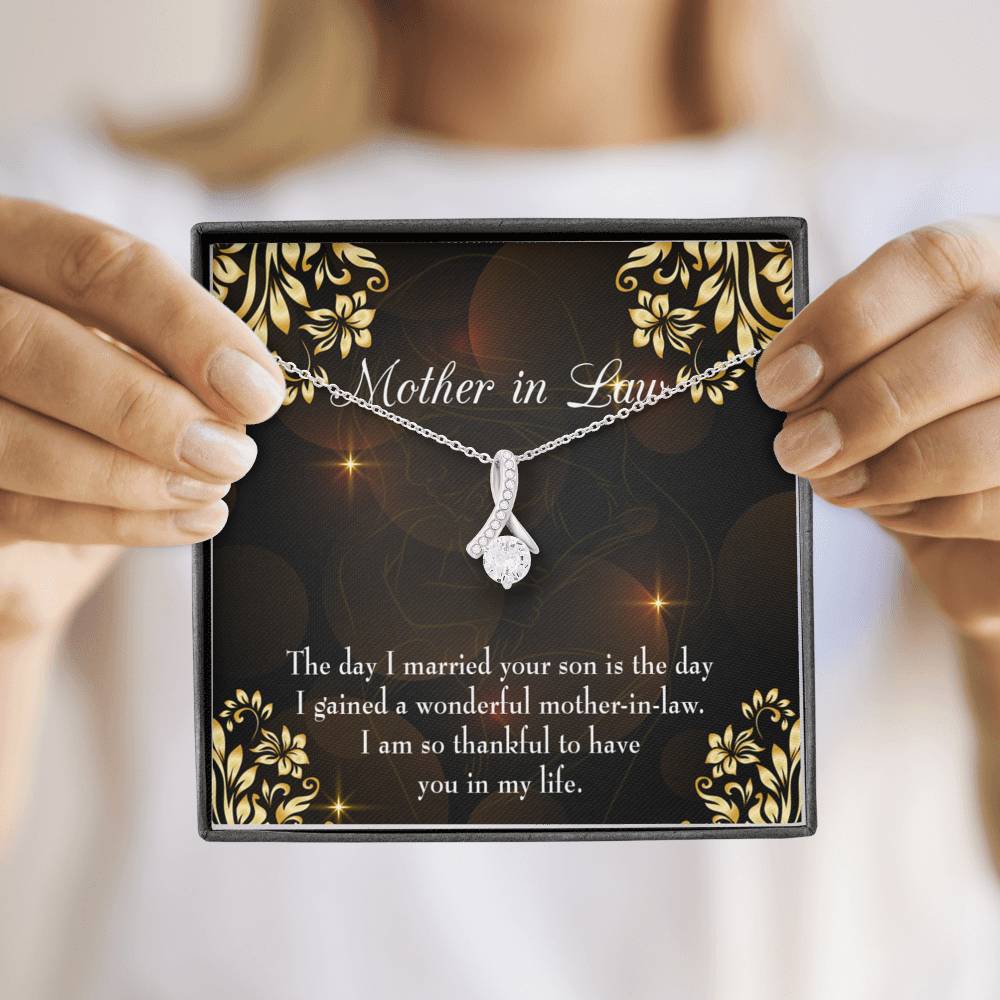 Mother-In-Law Necklace A Wonderful Mother-In-Law Eternity Ribbon Stone Pendant Keepsake Message Card-Express Your Love Gifts