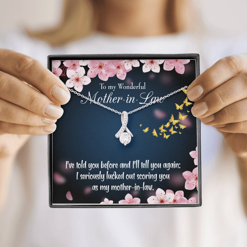 Mother-In-Law Necklace Seriously Lucky Eternity Ribbon Stone Pendant Keepsake Message Card-Express Your Love Gifts