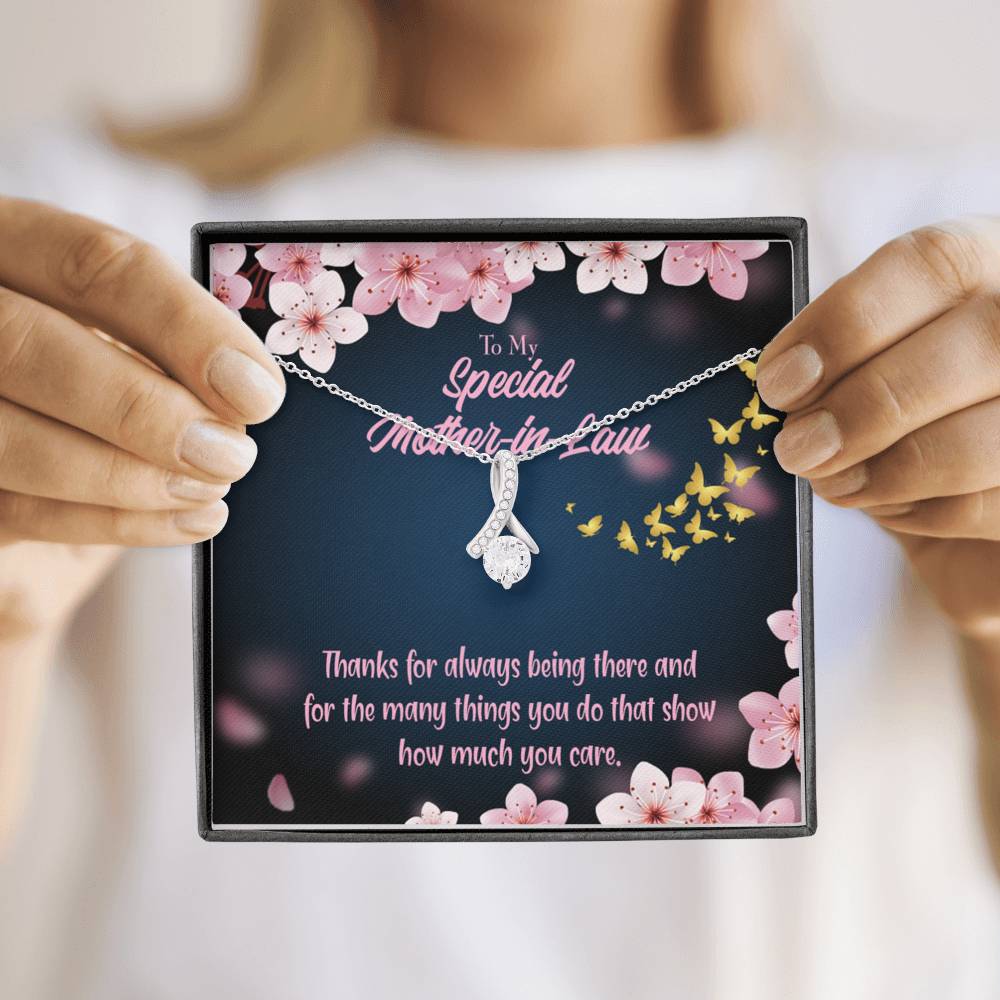 Mother-In-Law Necklace Special Mother-In-Law Thanks Always Eternity Ribbon Stone Pendant Keepsake Card-Express Your Love Gifts
