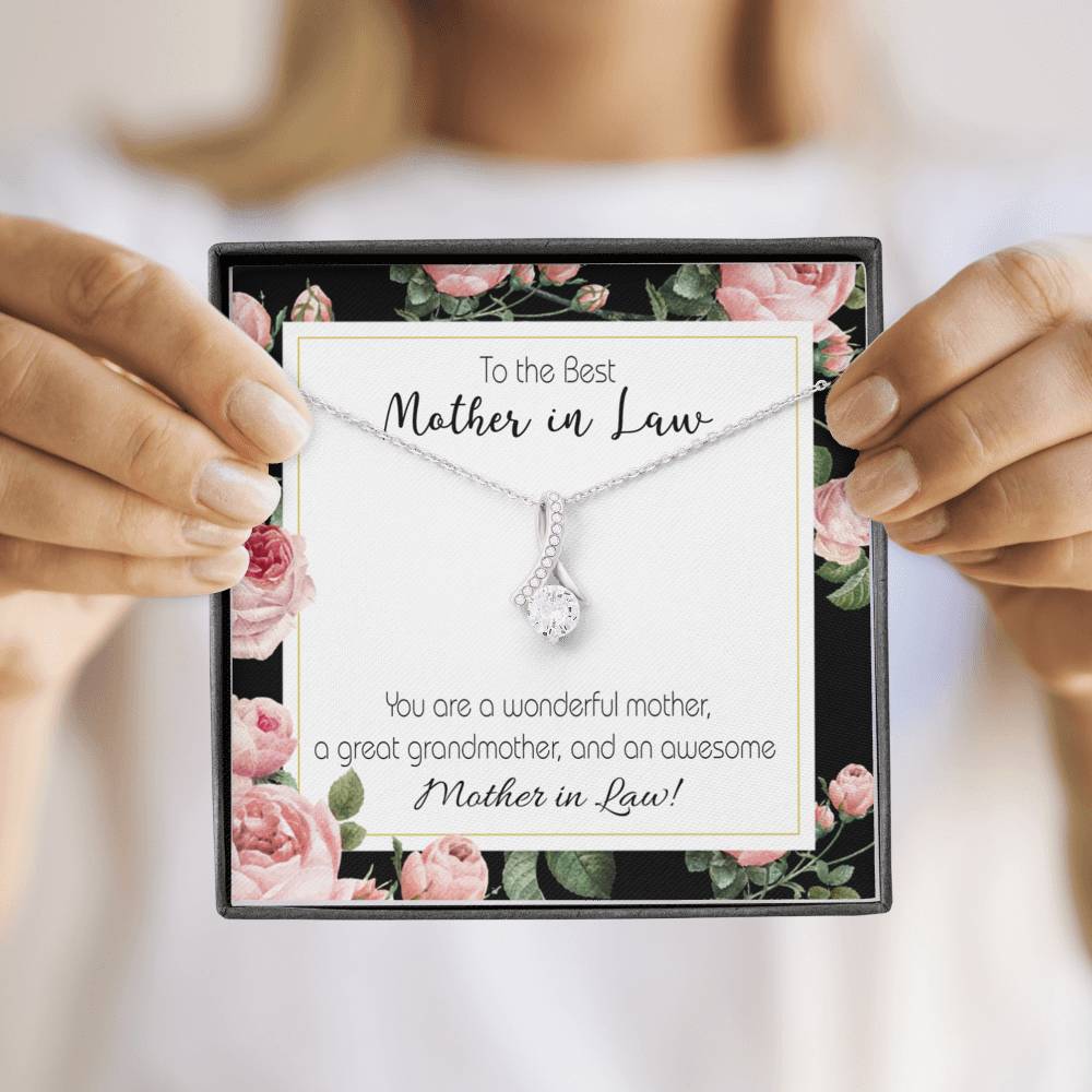 Mother-In-Law Necklace Awesome Mother-In-Law Eternity Ribbon Stone Pendant Keepsake Message Card-Express Your Love Gifts