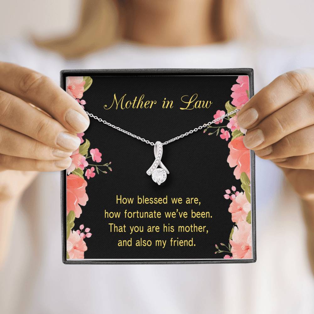 Mother-In-Law Necklace How Fortunate Eternity Ribbon Stone Pendant Keepsake Message Card-Express Your Love Gifts