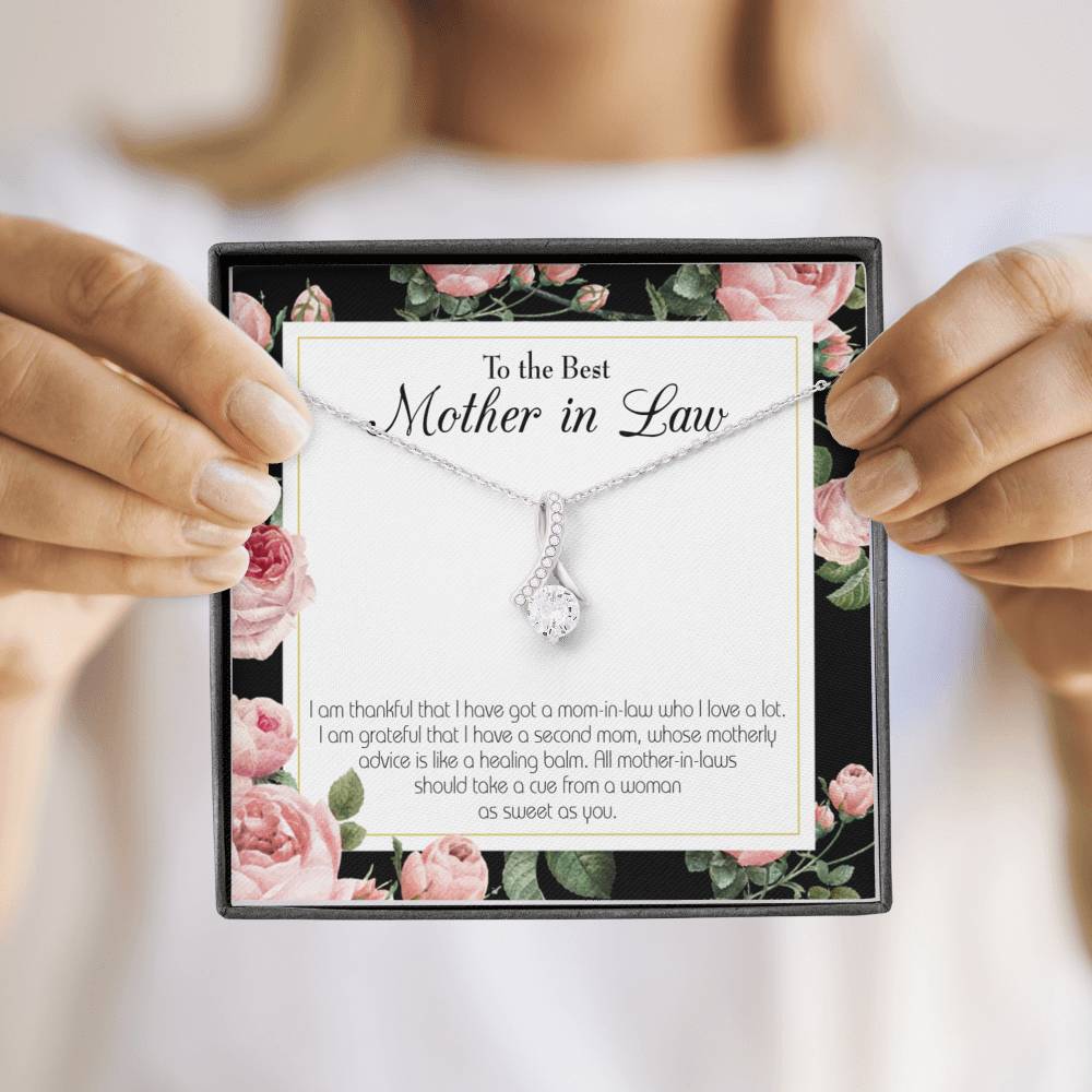 Mother-In-Law Necklace Second Mom Eternity Ribbon Stone Pendant Keepsake Message Card-Express Your Love Gifts