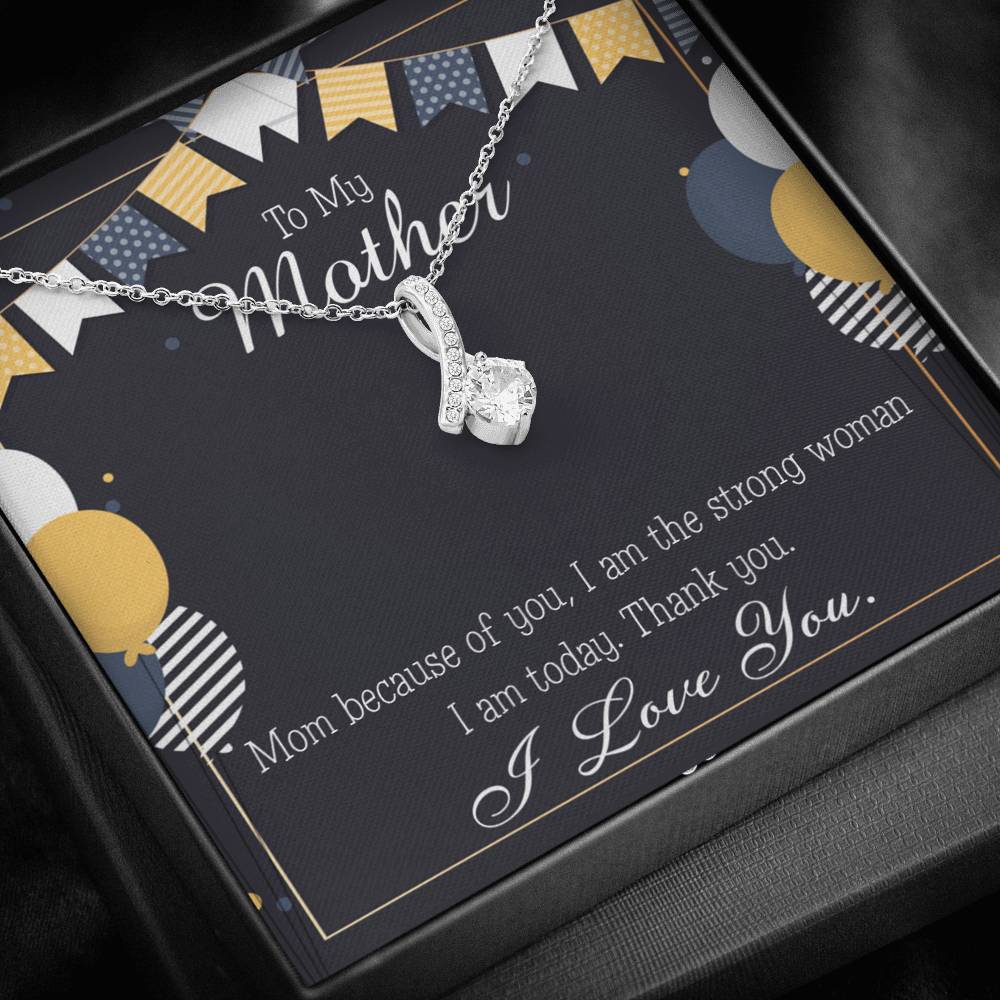 To My Mom Because of You Mom Eternity Ribbon Stone Necklace Message Card-Express Your Love Gifts