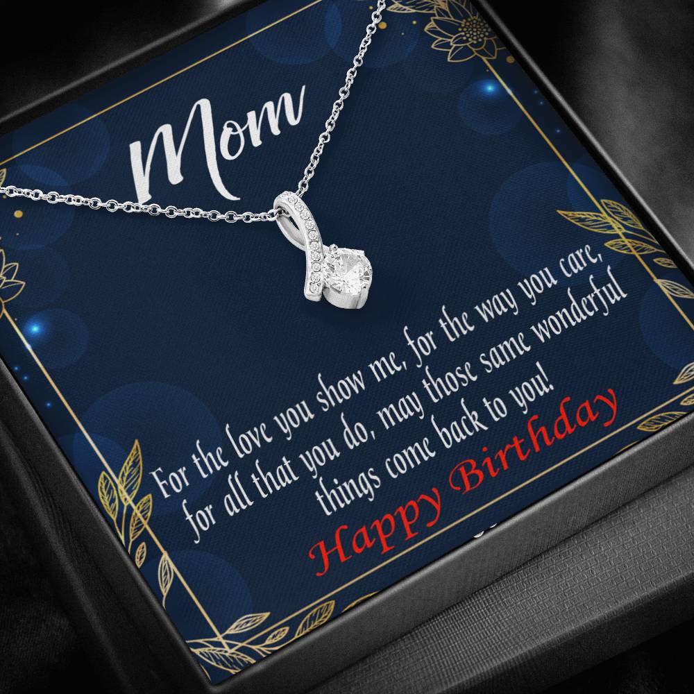 Happy Birthday Mom You'Re Wonderful Message Card Eternity Ribbon Stone Necklace-Express Your Love Gifts