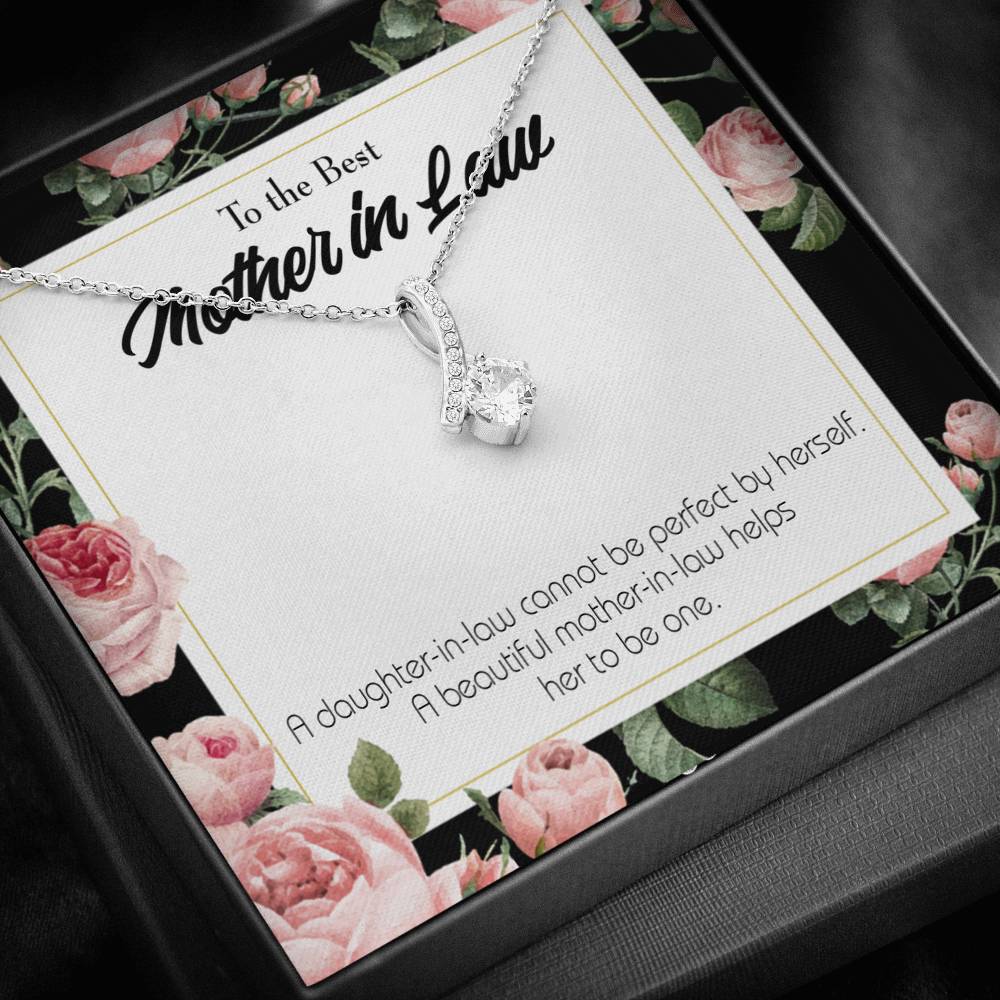 Mother-In-Law Necklace Beautiful Mother-In-Law Eternity Ribbon Stone Pendant Keepsake Message Card-Express Your Love Gifts