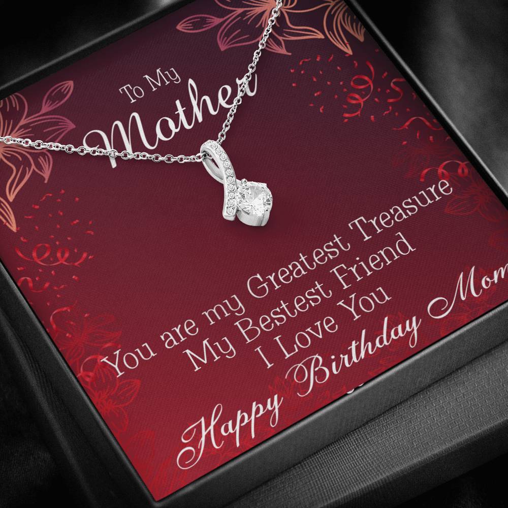 Mom My Greatest Treasure Eternity Ribbon Stone Necklace Message Birthday Card-Express Your Love Gifts