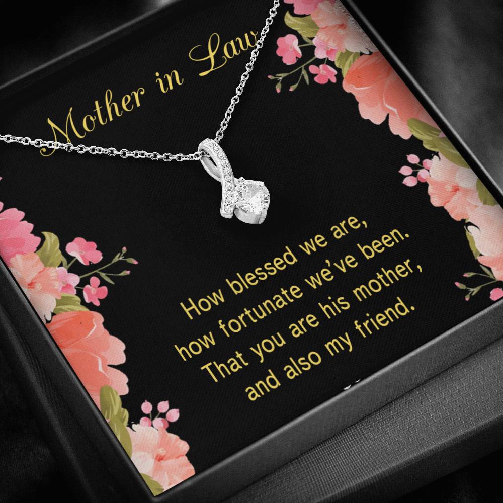 Mother-In-Law Necklace How Fortunate Eternity Ribbon Stone Pendant Keepsake Message Card-Express Your Love Gifts