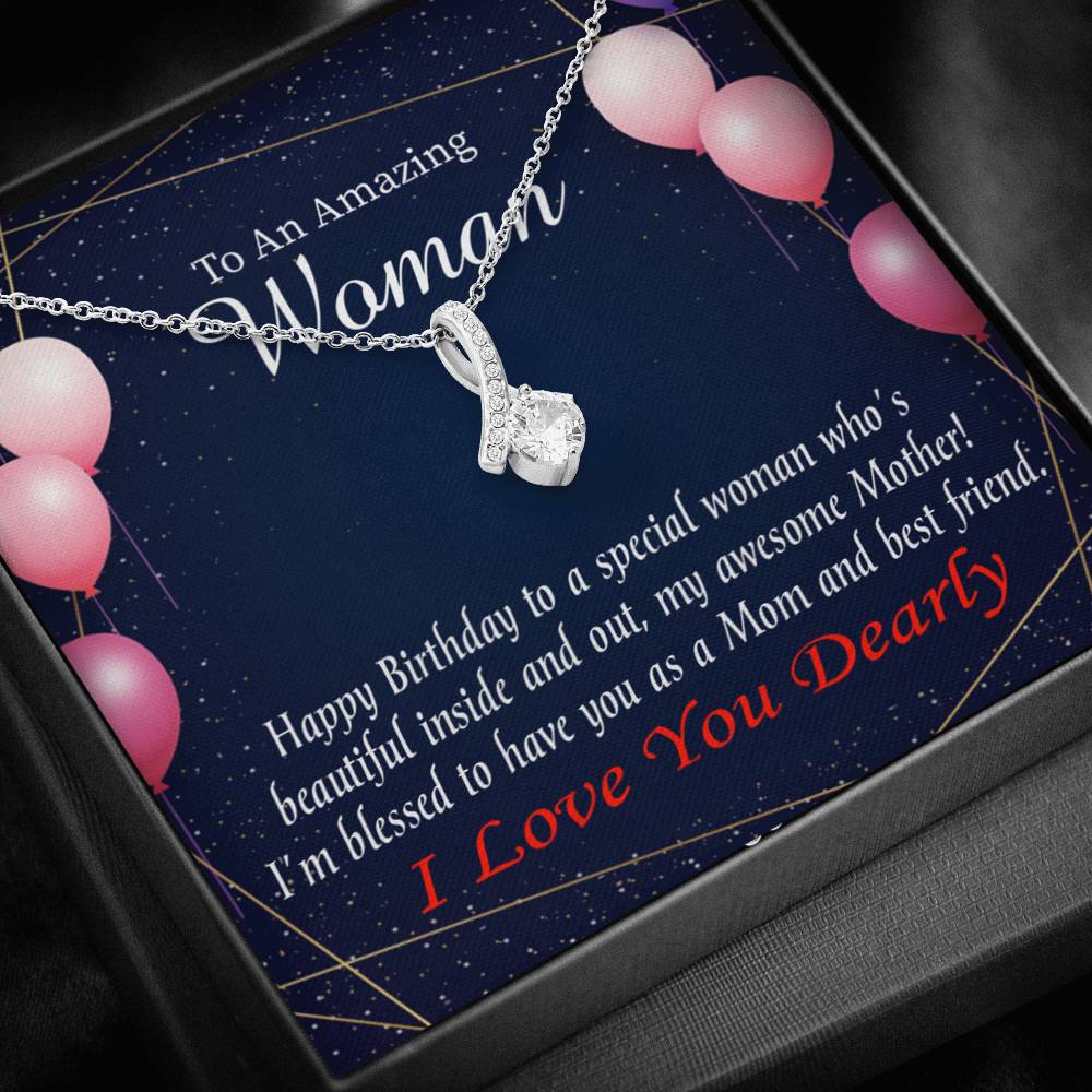 Mom Blessed With You Eternity Ribbon Stone Necklace W Birthday Message Card-Express Your Love Gifts