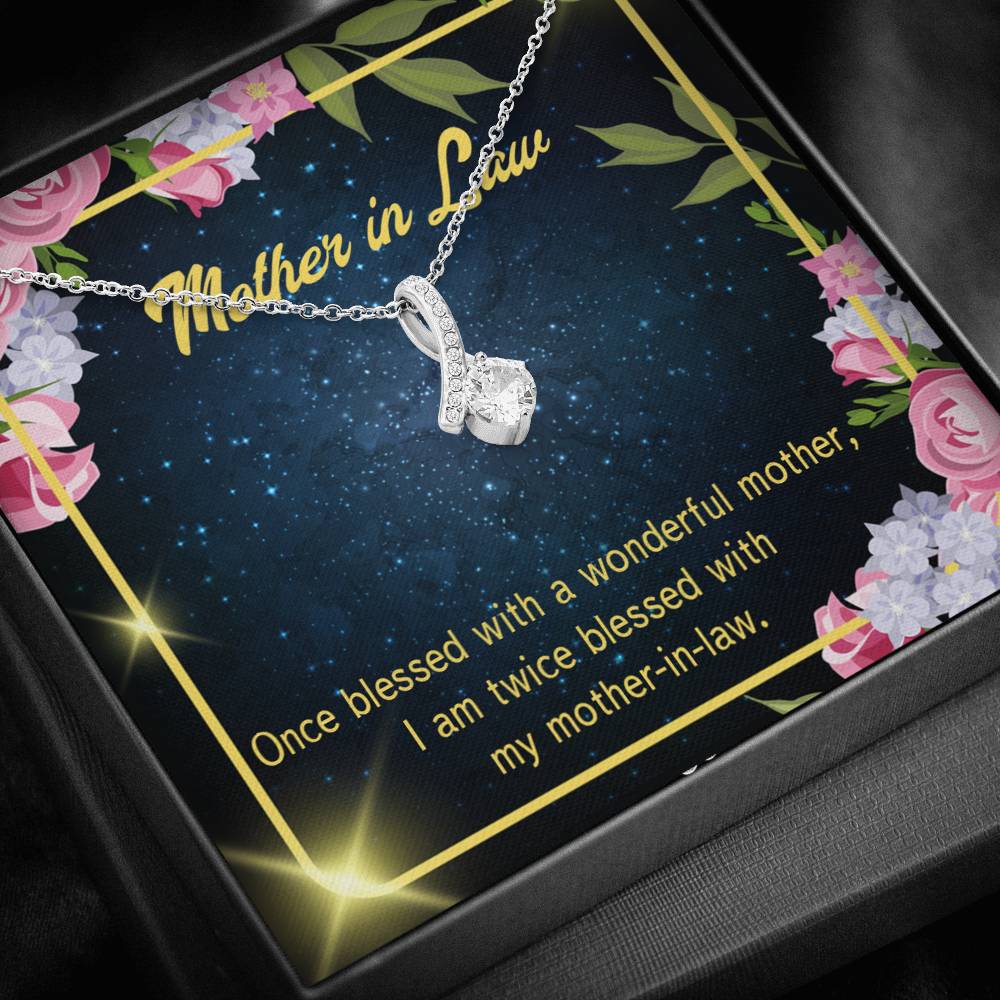Mother-In-Law Necklace Twice Blessed Eternity Ribbon Stone Pendant Keepsake Message Card-Express Your Love Gifts