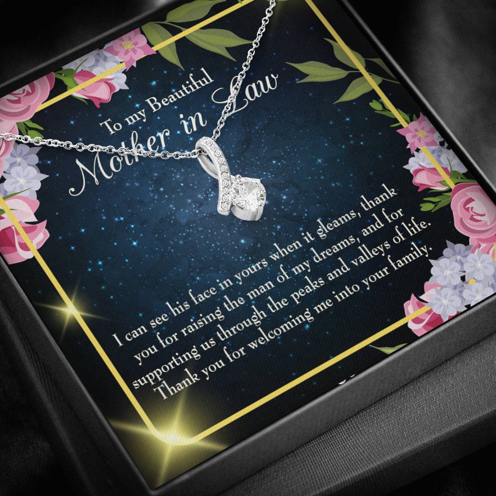 Mother-In-Law Necklace To My Beautiful Mother-In-Law Eternity Ribbon Stone Pendant-Express Your Love Gifts