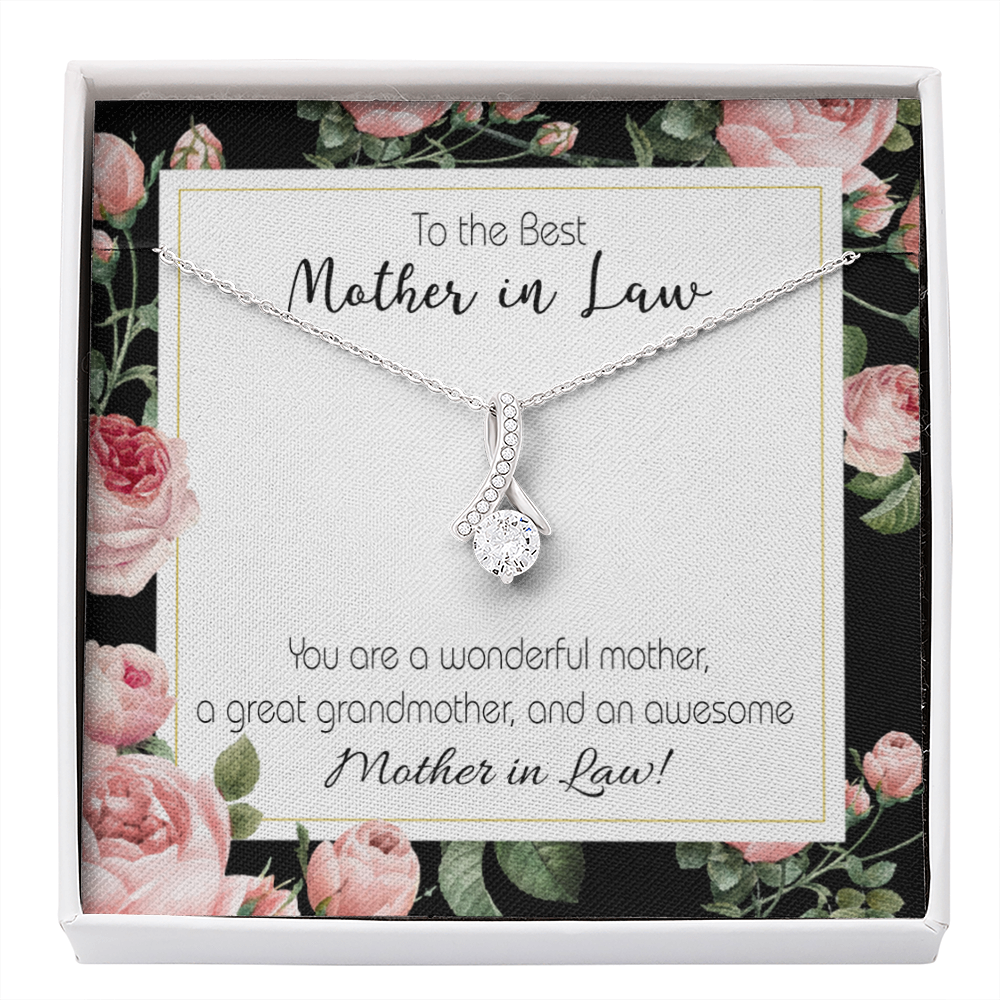 Mother-In-Law Necklace Awesome Mother-In-Law Eternity Ribbon Stone Pendant Keepsake Message Card-Express Your Love Gifts
