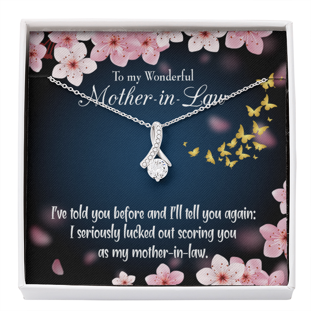 Mother-In-Law Necklace Seriously Lucky Eternity Ribbon Stone Pendant Keepsake Message Card-Express Your Love Gifts